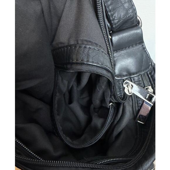 Unbranded Black Faux Leather Convertible Backpack Hobo Bag Multi-Pocket - Picture 9 of 14